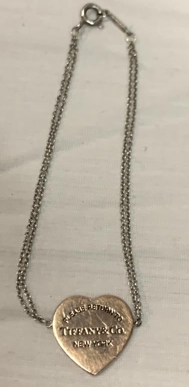Tiffany & Co. Sterling Bracelet: Sterling & Rubedo Double Chain Heart 3 Grams