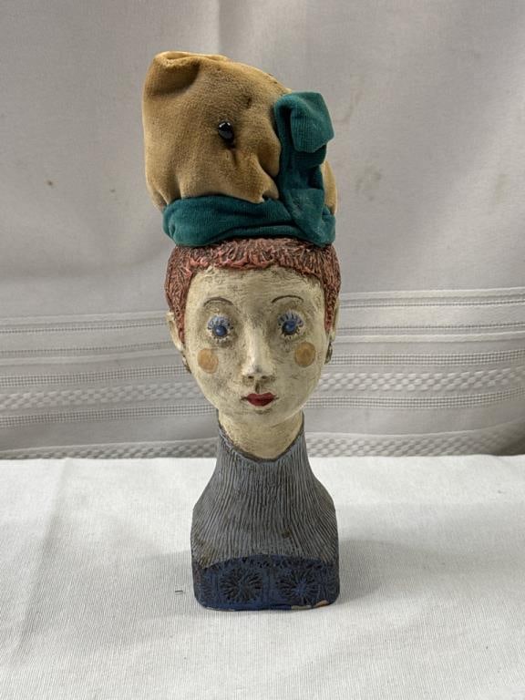 Vtg. Chalkware Lady Bust pin cushion: Vtg. Chalkware Lady Bust pin cushion ~ 9” tall