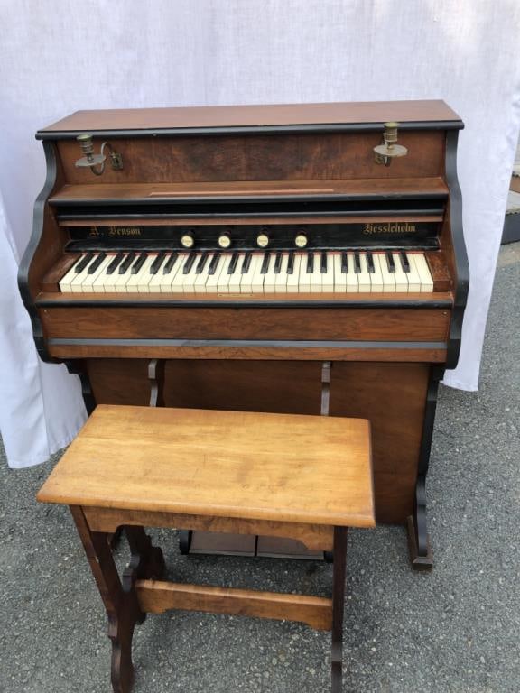 Antique A. Benson Gessleholm Pump Organ w/ Bench: Antique A. Benson Gessleholm Pump Organ w/ Bench- Refurbished & Works- 36” W x 42” T x 20” D