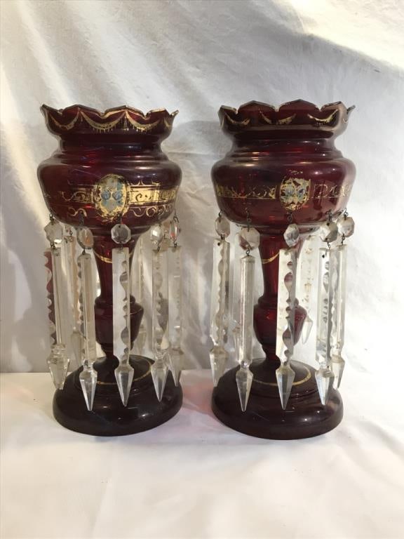 Victorian Ruby Glass Lustre Vases (1 of 7)
