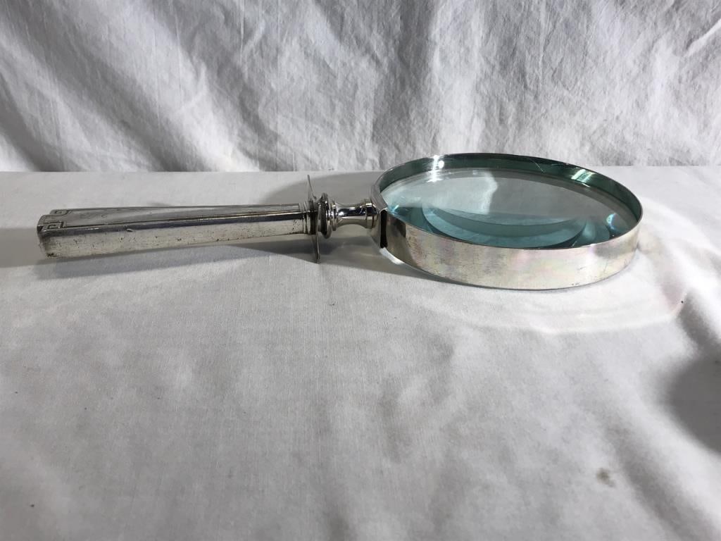Sterling Silver Hand Held Magnifying Glass: Sterling Silver Hand Held Magnifying Glass - 11” Tall - 492 Grams Total Weight