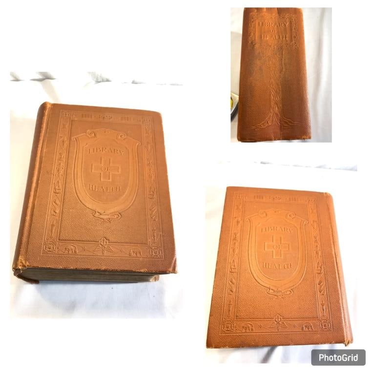 Copyright 1916, 1922 Library Of Health Book: Copyright 1916, 1922 Edition Library Of Health Book/ Embossed Cover, Fully Illustrated With Half Tone & Colored Plates- Binding is Coming Apart but Otherwise Good Condition- 10 1/4" x 8 1/4" x 4 1/4" 