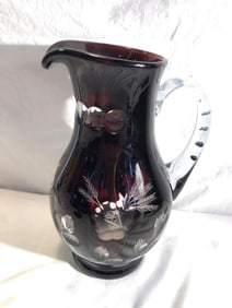 Dark Red Ruby Cut To Clear Crystal Pitcher