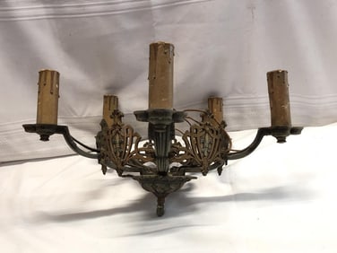 Antique Brass and Metal Electrified Chandelier