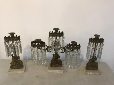 Vtg 3 Pc. Bronze Girandole Set