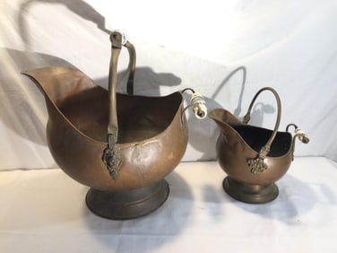 2- Vtg Copper Coal Scuttles