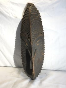 Hand Carved Wood Effigy Mask W/ Shell Eyes