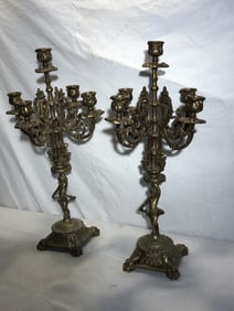 Pr. Antique Brass 5 Arm Candelabras