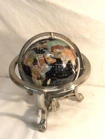Black Ocean Tripod Globe w/ Semi Precious Stone i