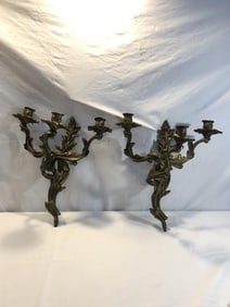 Pr. Gold Gilt Bronze/ Brass Rococo Style Sconces
