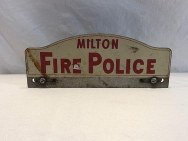 Vtg. Milton Fire Police License Plate Topper