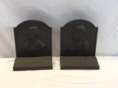 Vtg. Emerson & Dickens Metal Book Ends