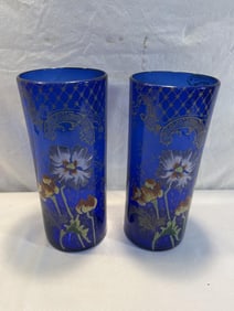 Pr. Legras Art Nouveau Cobalt Blue Enameled Vases