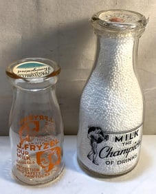 Vtg. Milk Bottles W/ Caps