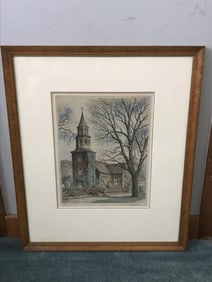 Vtg. Leon R. Pescheret Bruton Church Colored Lith