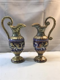 Pr. Vtg. Majolica Jugs Marked A.R. Italy