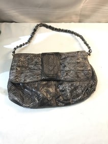 Vtg. Rafe' Snake Print Patent Leather Flap Chain S