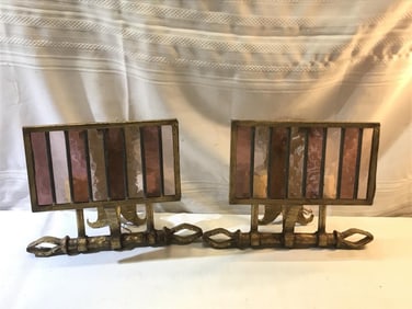 2 Wrought Iron and Glass Light Fixtures