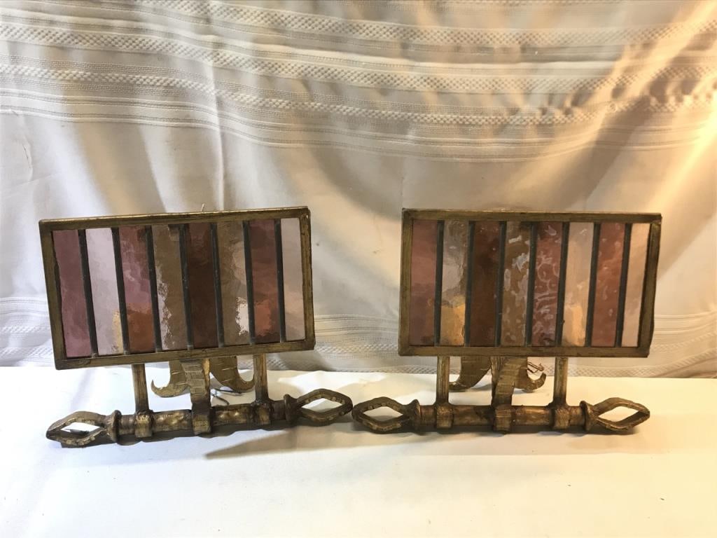 2 Wrought Iron and Glass Light Fixtures (1 of 5)