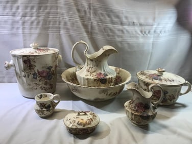 7pc BWM & Co. England Cauldon Ware Washstand Set