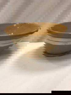 Antique Yelloware Banded Mixing Bowl: Antique Yelloware Banded Mixing Bowl - 10 1/2&rdquo; Round x 5&rdquo; Tall x 5&rdquo; Around Bottom