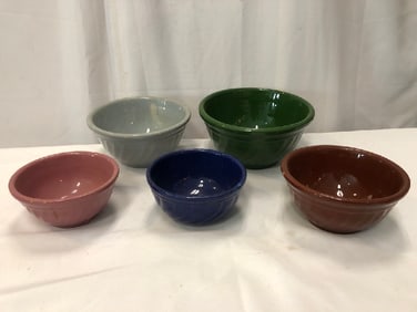 5 Vtg. Stoneware Multi colored Nesting Bowls