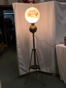 Antique Brass Telescoping Piano Electrified Oil Lamp