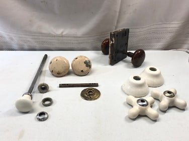 Antique Porcelain Faucet Handles, Rim Lock and Door Handles