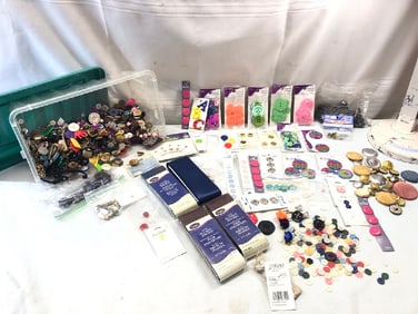 Assorted Buttons, Fasteners, and Satin Binding