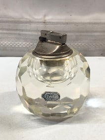 Vtg. Hand Cut Crystal Glass Cigarette Lighter