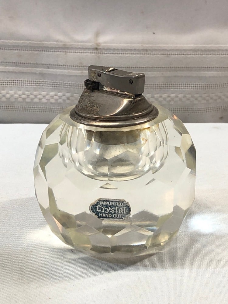 Vtg. Hand Cut Crystal Glass Cigarette Lighter (1 of 3)