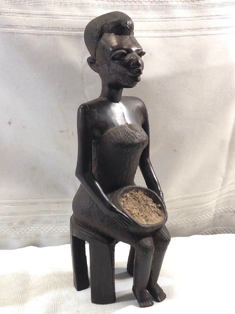 Hand Carved Ebony Wood Tribal Figure: Hand Carved Ebony Wood Tribal Figure - 12 1/4” Tall