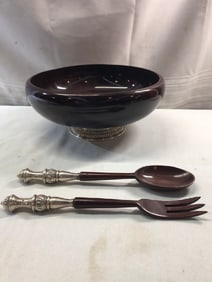 Hand Turned Mahogany Salad Bowl Arrowsmith Sterling Silver