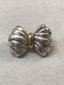 Two-Toned Bow Brooch “750?? 18kt Gold & Sterling Italy
