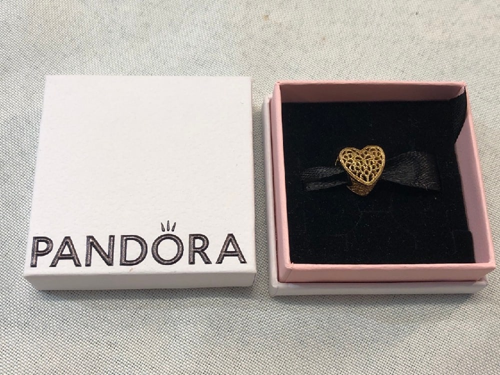Pandora S925 Sterling Gold Tone Open Heart Charm: Pandora S925 Sterling Gold Tone Open Heart Charm - 1/2” ~ NIB