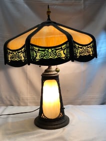 Antique Spelter Slag Glass Lamp