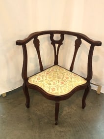 Victorian Carved Mahogany Upholstered Corner Chair