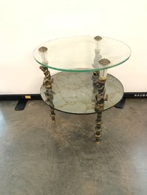 Antique Hollywood Regency Goran Belgium Glass 2 tier Table