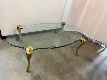 P.E. Guerin Style Glass Table With Brass Legs