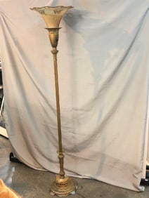 Vtg. Brass / Marble Torchiere Floor Lamp
