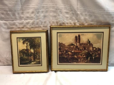 2 Vtg Pencil Signed Framed Lithographs
