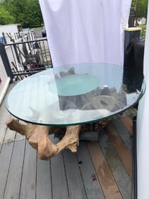 Drift Teak Root Live Edge Glass Top Table