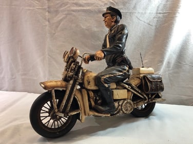 Vtg. Policeman Figure Riding Motorcycle