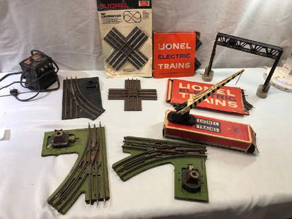 Vtg. Lionel Train Tracks, Transformer and Accessories: Vtg. Lionel Train Tracks, Transformer and Accessories ~ Railroad Switches, 90 Degree Crossovers, Multi Control Transformer, Crossing Gate no. 252 and Steel Bridge no. 450
