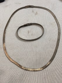 Vtg. 925 Sterling Herringbone Matching Necklace and Bracelet
