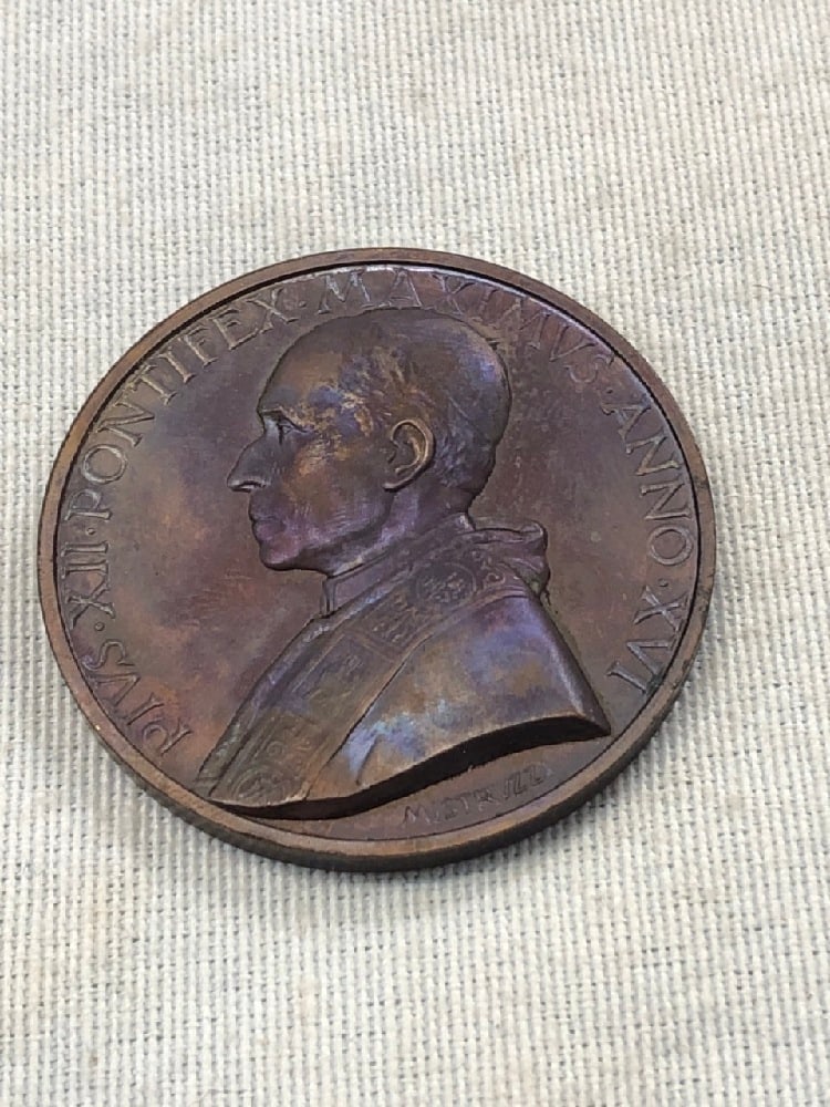 Bronze Medal of Pope XII: Bronze Medal of Pope XII - Specifically from his 16th Year as Pontiff. ~ 1 3/4”