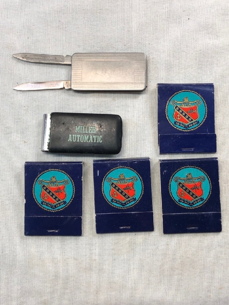 US Navy Matchbooks, Imperial Money Clip pocket Knife, and Miller Automatic Money Clip (1 of 9)