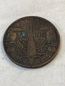 Bronze Guyana, Centenary Of the Bank of Guyane Coin By Baron, 1955 Paris Coin