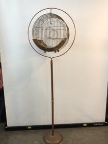 Antique Hendryx Brass & Copper Bird cage and Stand