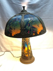 Arts & Crafts Table Lamp With Painted Shade